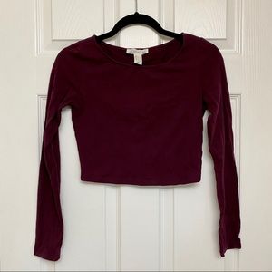 Maroon Long Sleeve Crop Top